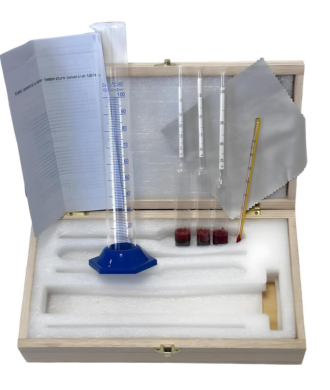 Набор ареометров АСП-3 с мерным цилиндром 100 мл в деревянном футляре (20101578)