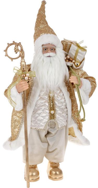 Фігура новорічна Санта Клаус з Подарунки та Посохом 60 см шампань з паєтками