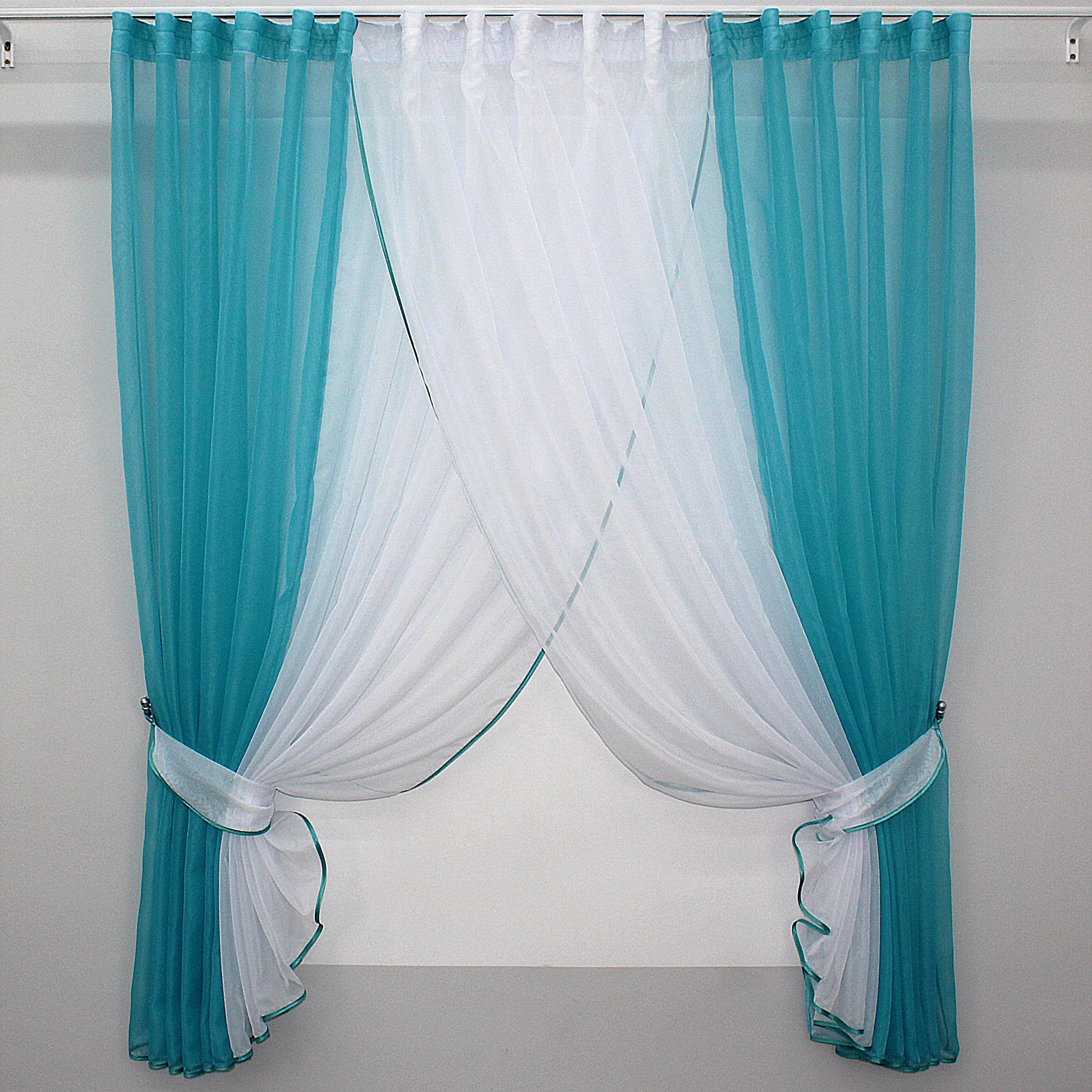 Штори кухонні VR-Textil №096к з підв'язками 400х170 см Блакитний/Білий (50-675) - фото 1