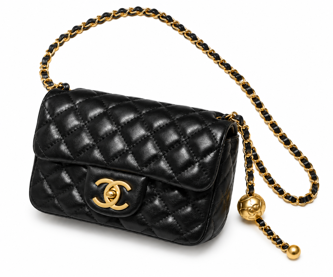 Женская сумка в стиле Chanel кроссбоде со стеганым дизайном/цепочкой и золотистой фурнитурой Черный