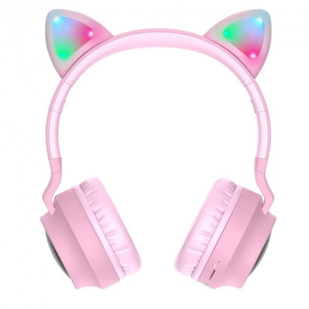 Навушники Bluetooth Hoco Cheerful Cat ear W 27 300 mAh Рожевий (7dc9b650) - фото 2