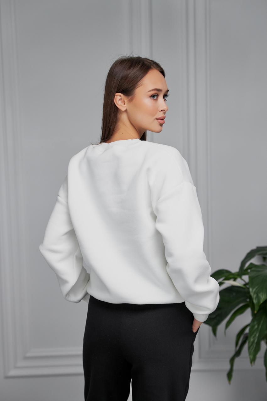 Свитшот женский Happiness М132.4/1 начес XL Кремовый/Зеленый (596-1-63) - фото 2 Свитшот женский Happiness М132.4/1 начес XL Кремовый/Зеленый (596-1-63) - фото 2