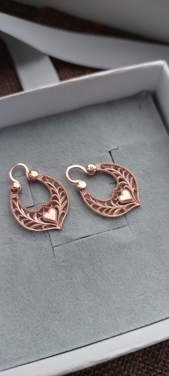 Срібні сережки калачі Серце 925 проби в позолоті дукачі (2824255863) - фото 7