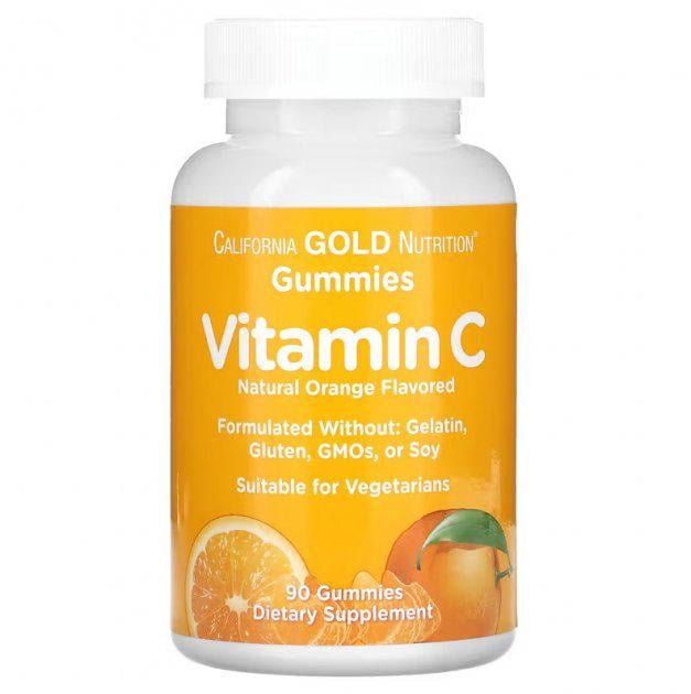 Жувальні таблетки California Gold Nutrition з вітаміном C Апельсин без желатину 90 таблеток (CGN-01092)