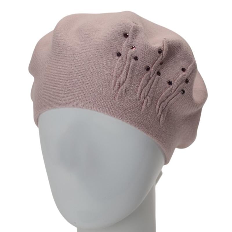 Берет жіночий подвійний Novita Перо віскозний L/57-58 Ніжно-рожевий (276185)