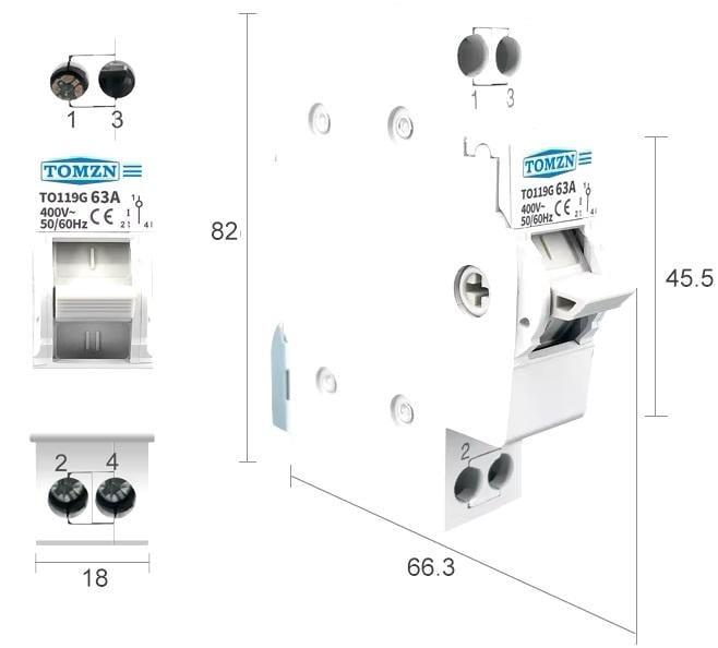 Перемикач введення резерву трипозиційний для генератора/інвертора TOMZN 63 A 1 полюс (TO119G1P-63A) - фото 6 Перемикач введення резерву трипозиційний для генератора/інвертора TOMZN 63 A 1 полюс (TO119G1P-63A) - фото 6
