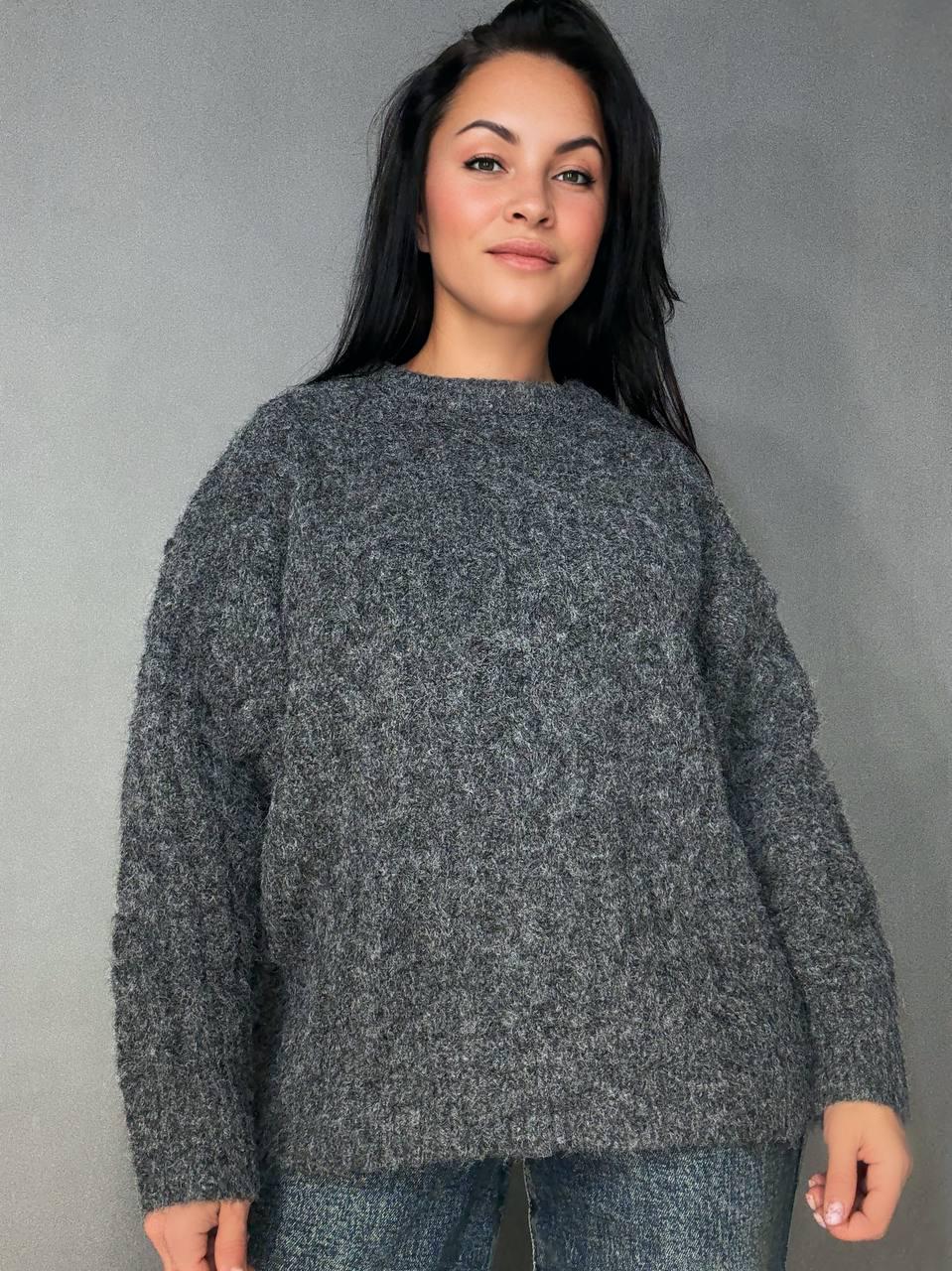 Светр жіночий A-N 3324 крупна в’язка букле коси довгий OS Темно-сірий (5972) Светр жіночий A-N 3324 крупна в’язка букле коси довгий OS Темно-сірий (5972)