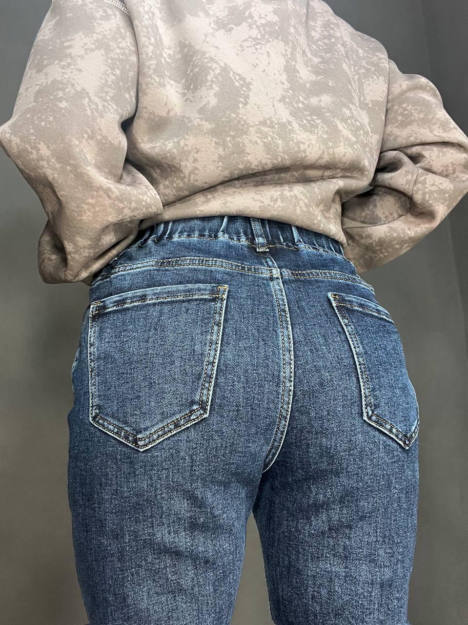 Джинсы женские Vanver 8003 MOM jeans с резинкой на талии стрейчевые высокая посадка р. 36 Темно-синий (3298) - фото 5