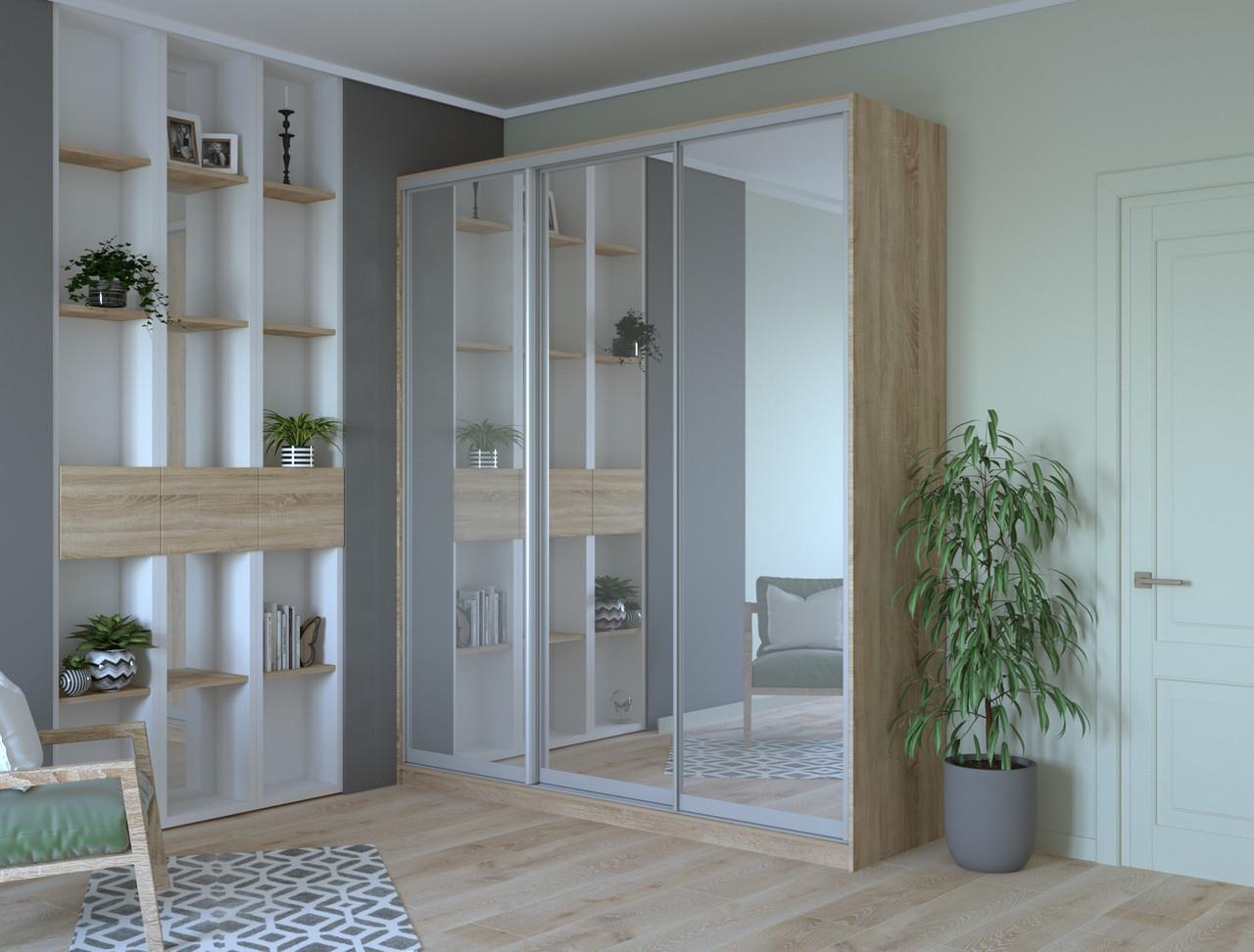 Шкаф-купе трехдверный Doros Сити 24 208х60х240 см Дуб Сонома/3 Зеркала (DRS-011056)