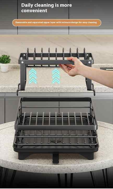 Сушарка двоярусна для посуду настільна з піддоном і зливом води Multifunctional Bowl Rack Чорний - фото 10 Сушарка двоярусна для посуду настільна з піддоном і зливом води Multifunctional Bowl Rack Чорний - фото 10