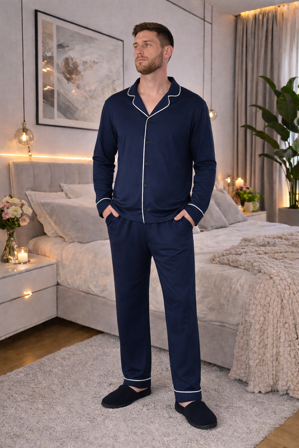 Пижама мужская рубашка/брюки Unity M Темно-синий (TL60)