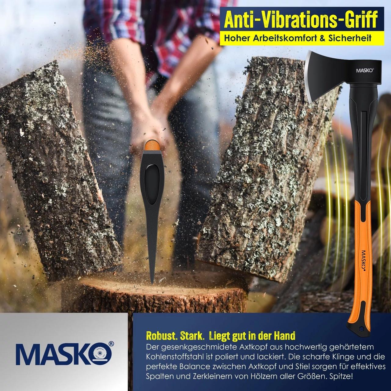 Топор универсальный MASKO с набором перчаток 800 г Черный/Оранжевый - фото 8 Топор универсальный MASKO с набором перчаток 800 г Черный/Оранжевый - фото 8