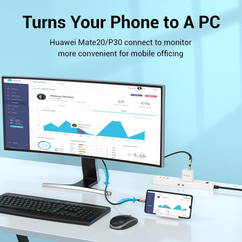 Кабель Vention Type-C-HDMI 4K 60Hz з Додатковим живленням Type-C + USB Thunderbolt 3 UHD USB-C HDCP 2.2 1,5 м Чорний (CGXBG) - фото 15