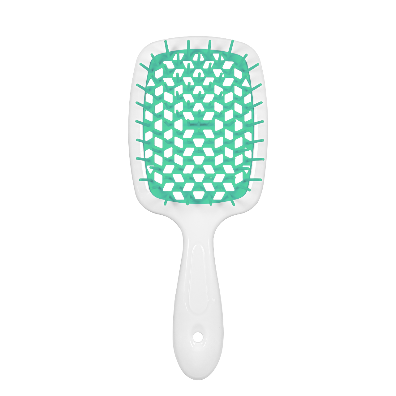 Щетка для волос массажная продувная Superbrush Plus Hollow Comb прямоугольная Белый с зеленым