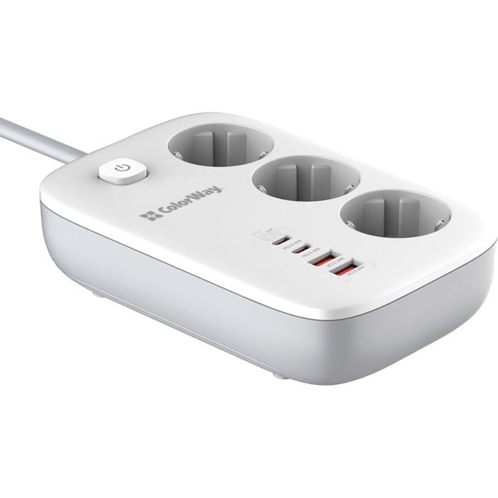 Сетевой фильтр ColorWay CW-CHE34PDW GaN3 Pro PD 65W 3 розетки 2 USB-A 2 USB-C 2 м White (26075395) - фото 6 Сетевой фильтр ColorWay CW-CHE34PDW GaN3 Pro PD 65W 3 розетки 2 USB-A 2 USB-C 2 м White (26075395) - фото 6
