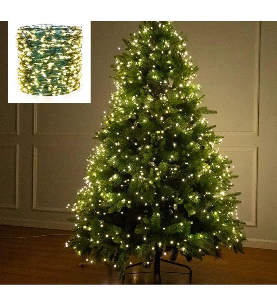 Светодиодная гирлянда Роса 200 м 2000 LED 10 Вт 220В IP44 с пультом управления свечение тепло-белого цвета на зеленом проводе (opt-104960) - фото 4