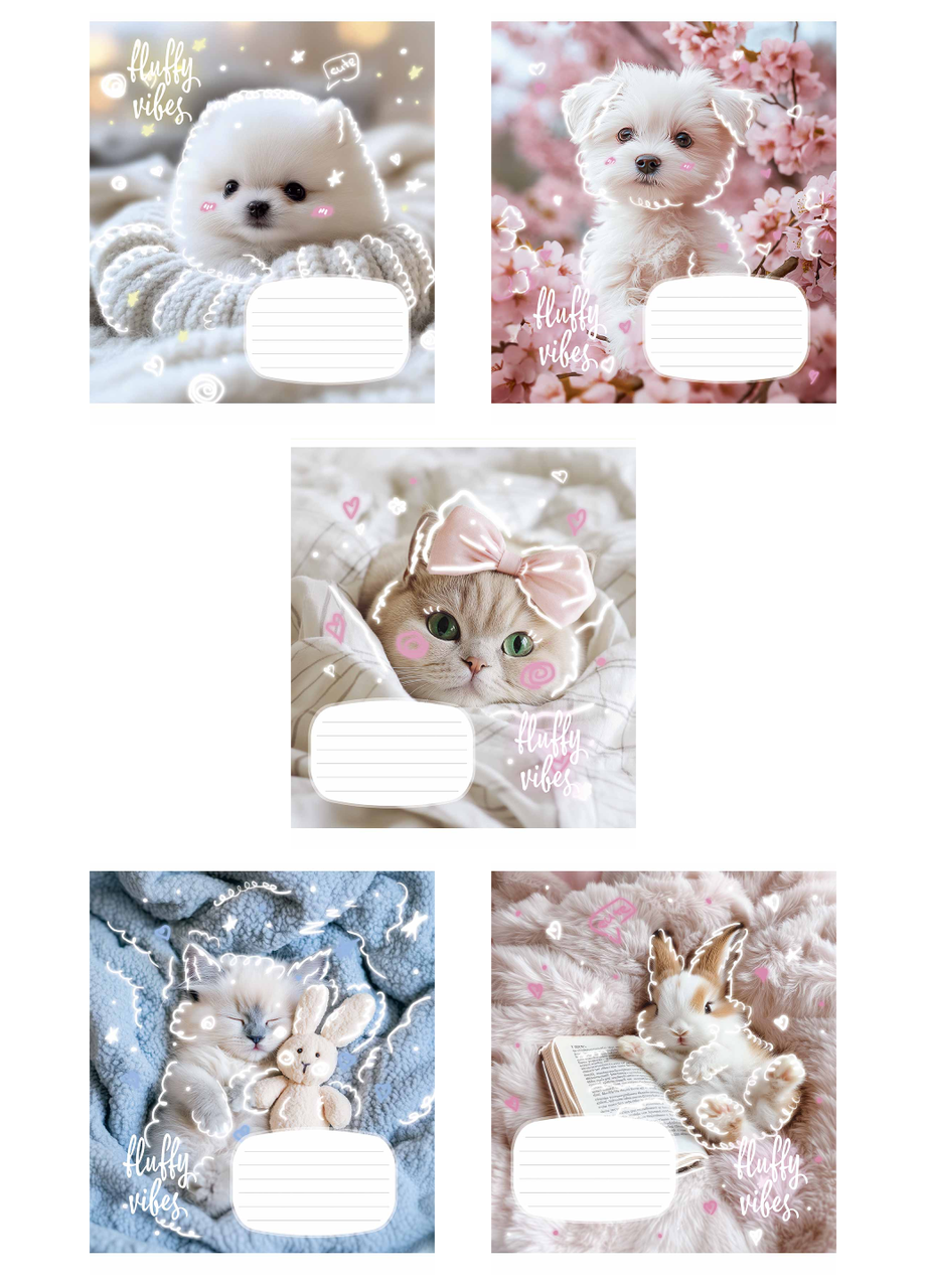 Набор школьных тетрадей Школярик Fluffy vibes в клетку 12 л. 5 шт. (3546 4820006472054)