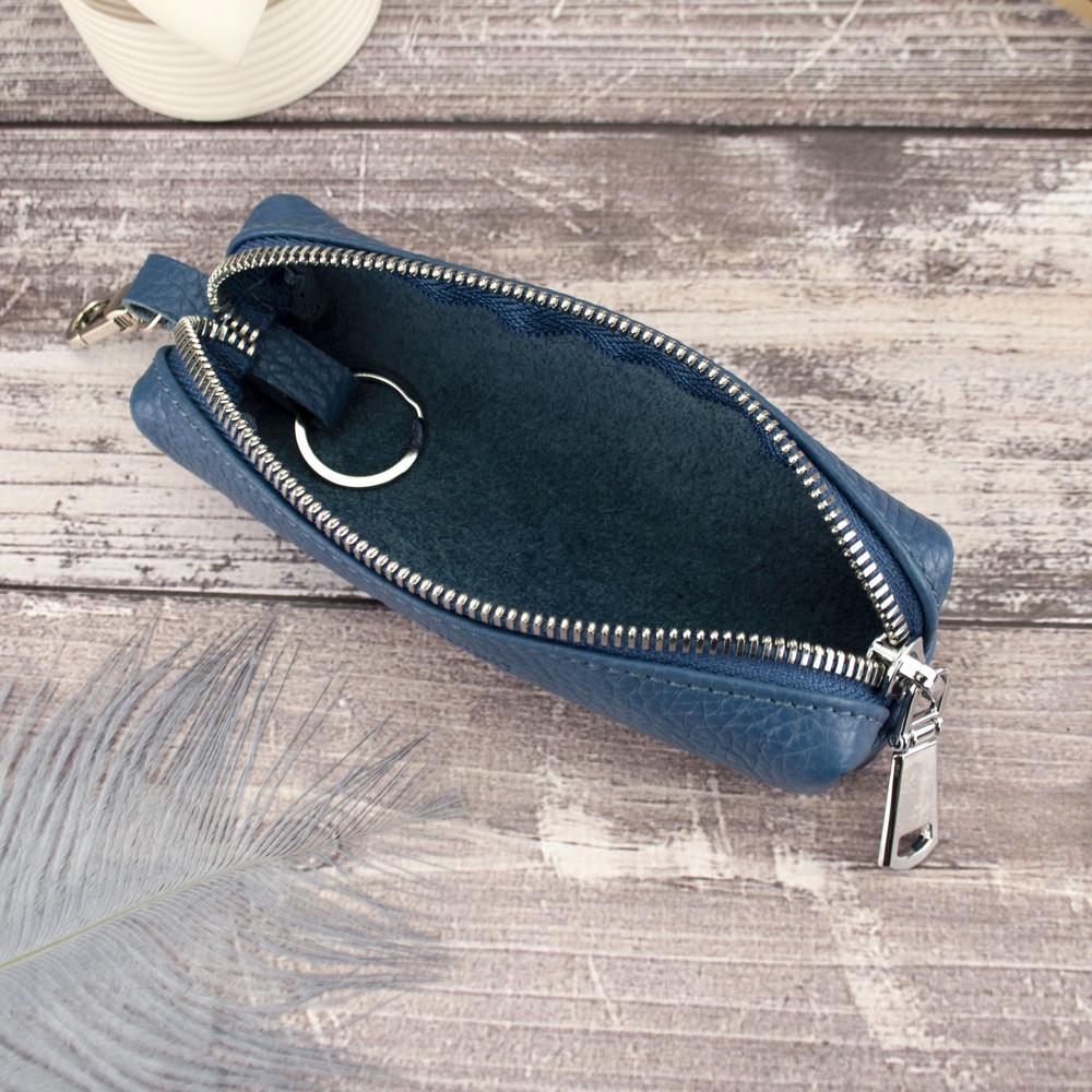 Ключница кожаная женская HC-110 на молнии Темно-голубой - фото 8