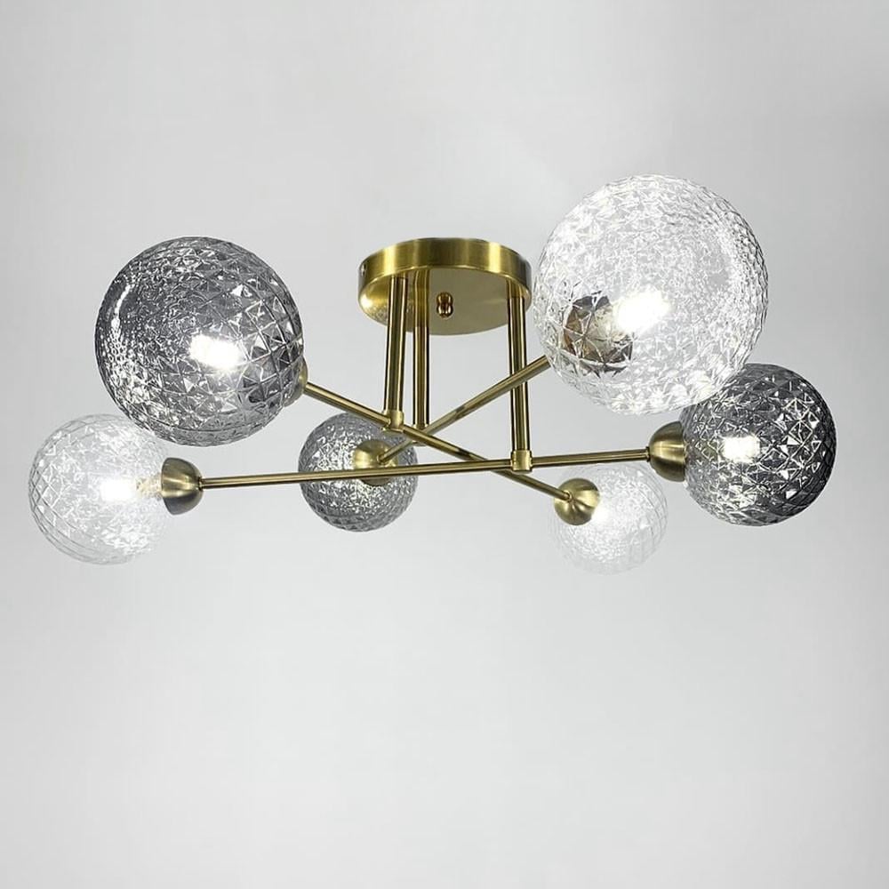 Люстра стельова з 6 графітовими плафонами Латунь (SGJ 1/6 AB CL+GR)