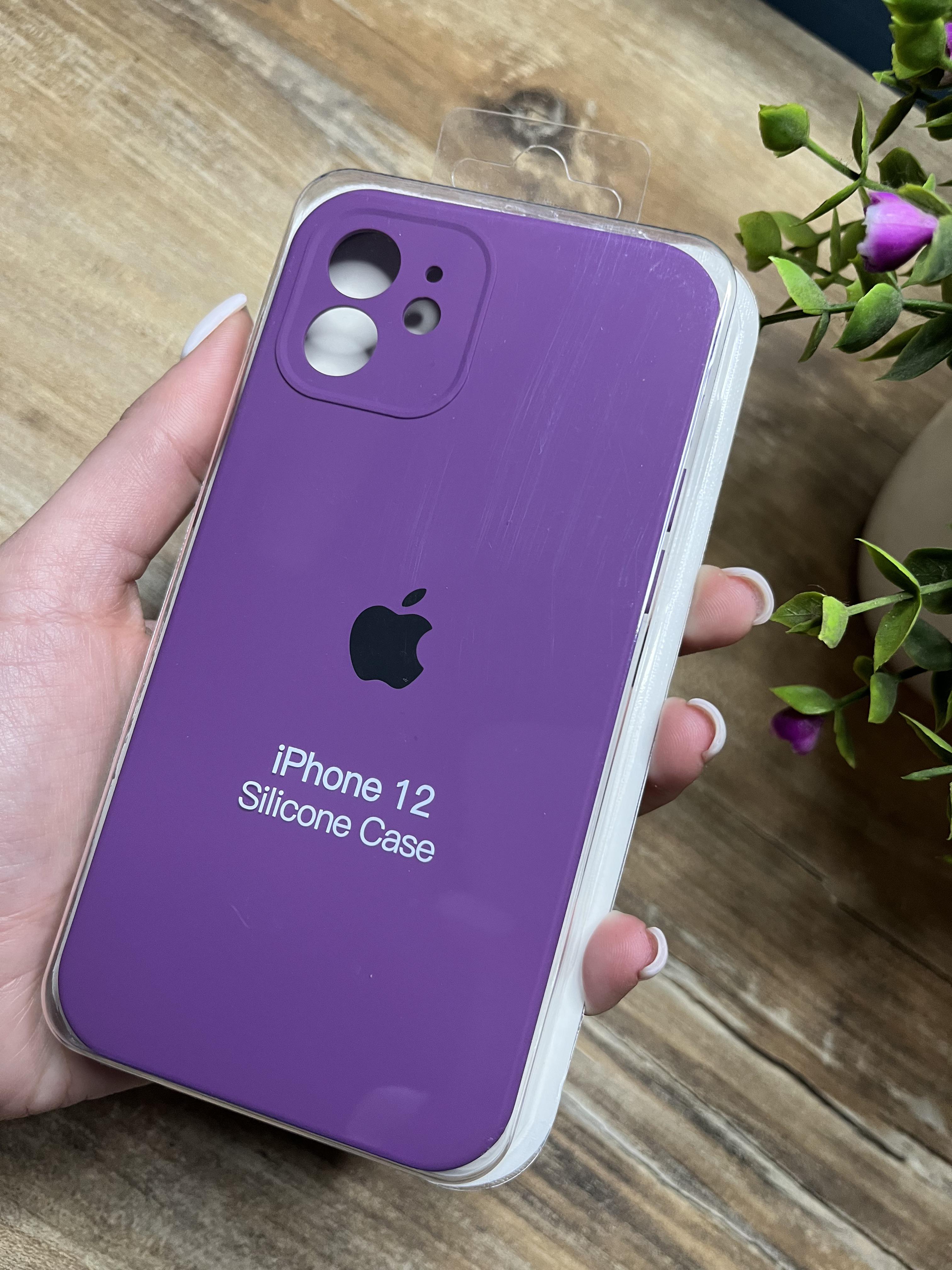 Чехол накладка на iPhone (Айфон) 12 квадратные борта silicone case full camera Apple