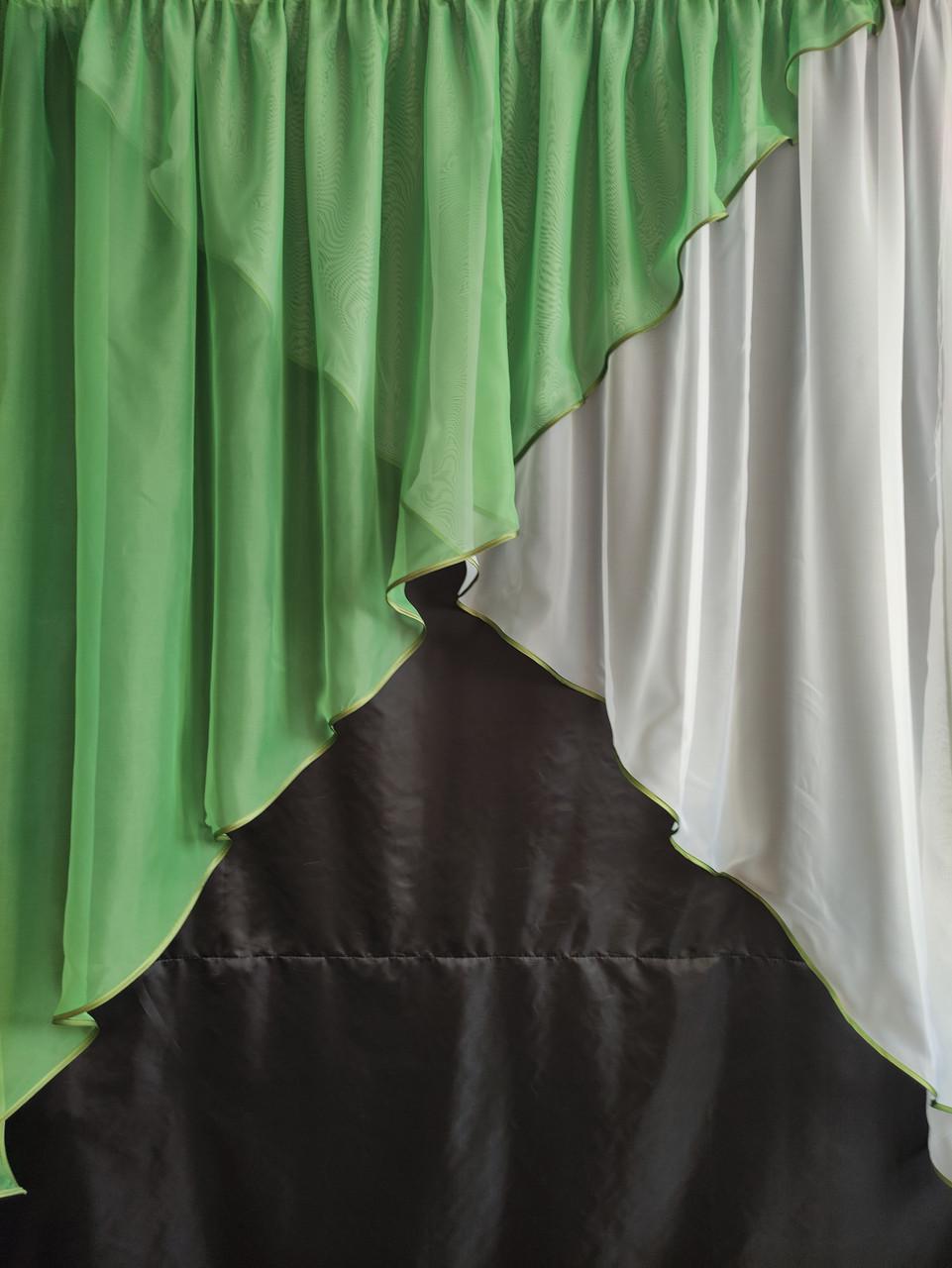 Занавеска шифоновая 300х170 см Белый с зеленым (уш-01з) - фото 1 Занавеска шифоновая 300х170 см Белый с зеленым (уш-01з) - фото 1