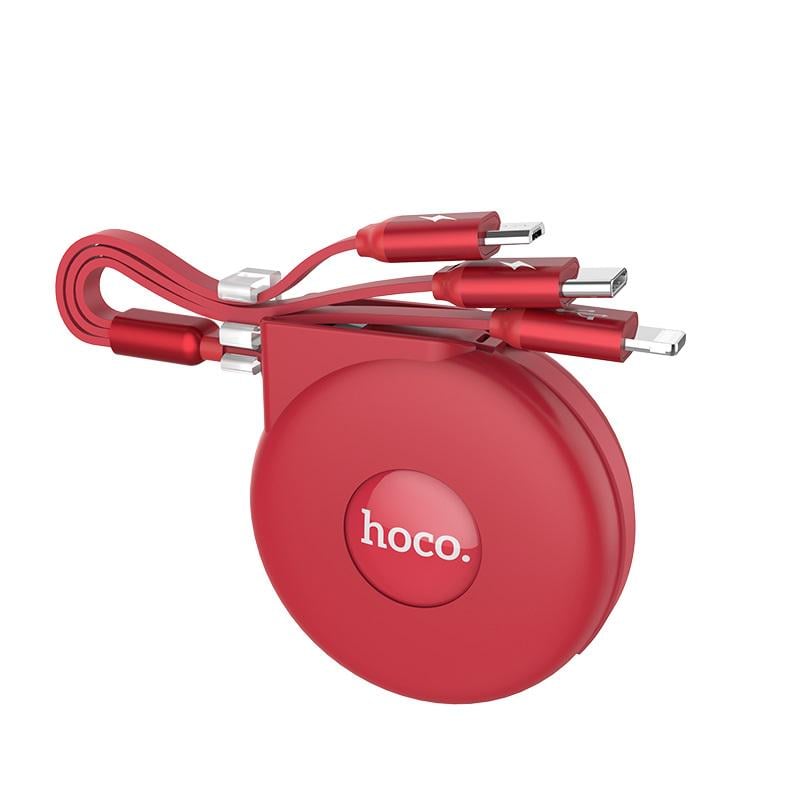 Кабель-рулетка Hoco U50 3в1 Micro USB/Lightning/Type-C 100 см 2A Red (7cca4aa3)