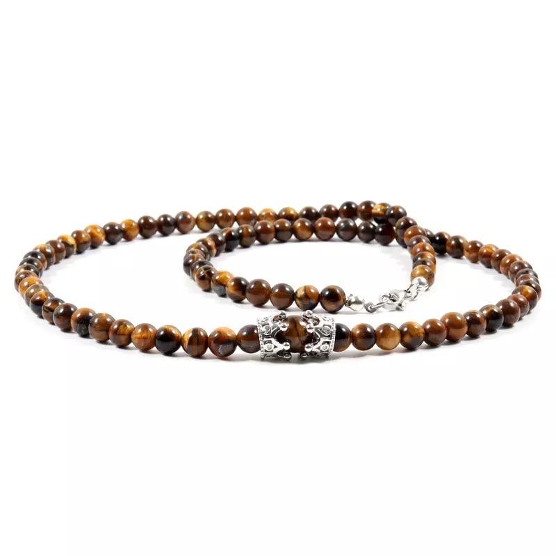 Намисто з тигрового ока з срібними коронами 6 мм р. 70 (17925073)