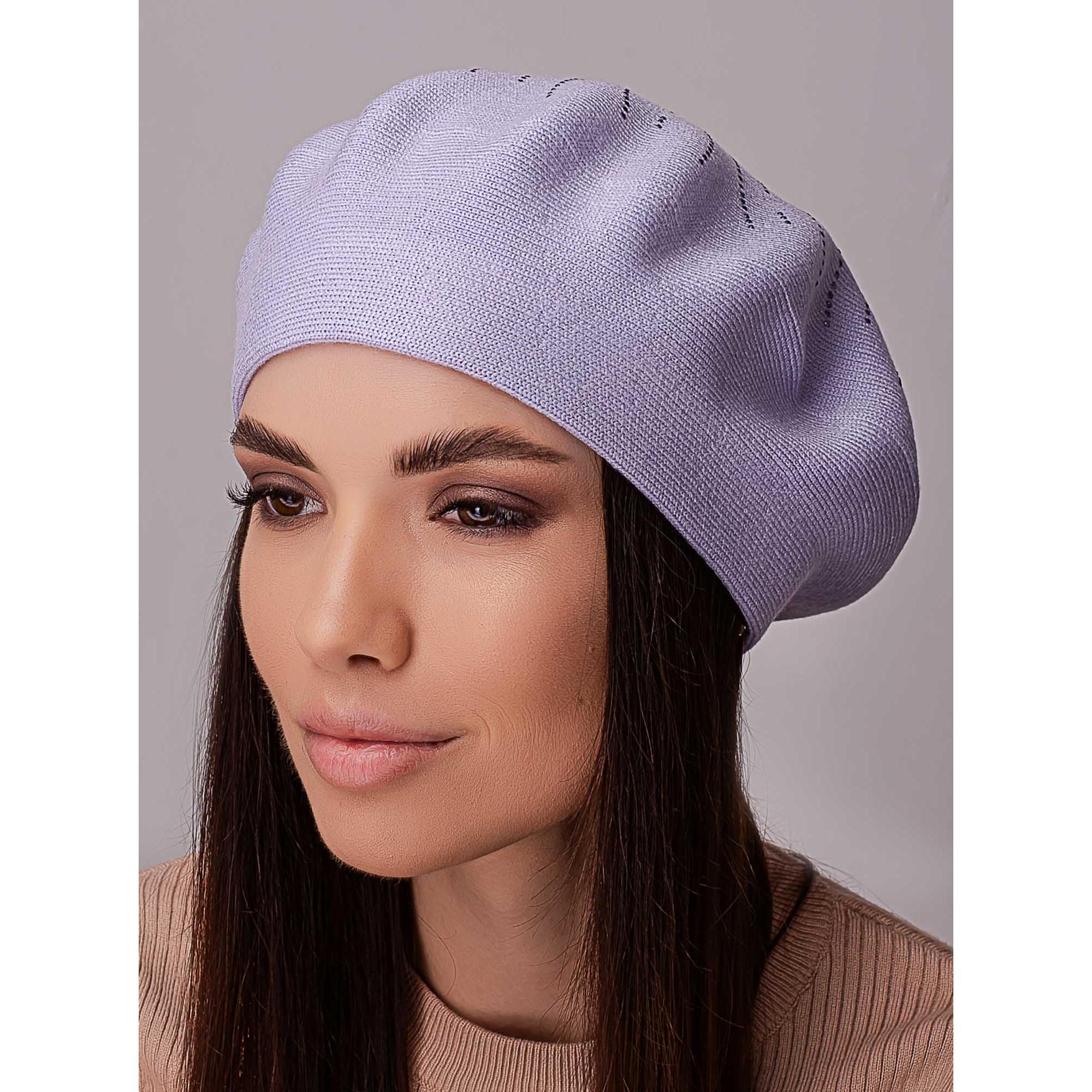 Берет вискозный женский с добавлением шерсти без подкладки украшенный стразами Leks Акация Фиалковый