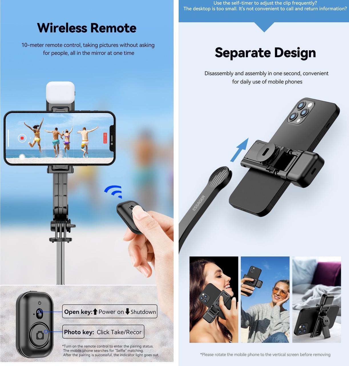 Селфи палка с пультом Essager C01 с подсветкой (25397475) - фото 7 Селфи палка с пультом Essager C01 с подсветкой (25397475) - фото 7