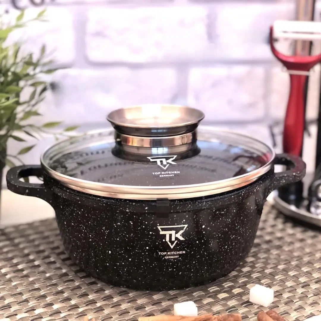 Кастрюля Top Kitchen с мраморным антипригарным покрытием с крышкой 20 см 2,49 л (TK00051)