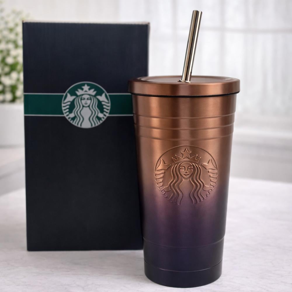 Термокружка 124712 600 мл из нержавеющей стали 304 с трубочкой и крышкой Розовое золото