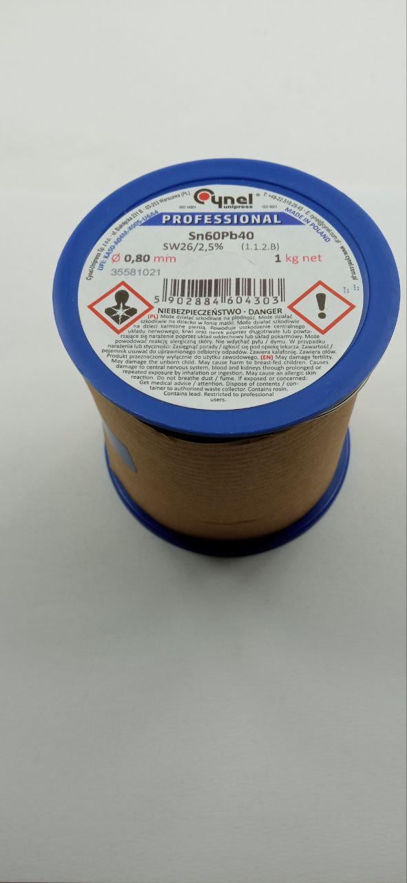 Припій Cynel S-Sn60 Pb40 SW26/2,5% 0,8 мм 1 кг (32658)