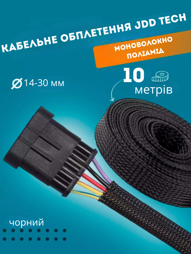 Оплетка защитная термостойкая JDD Tech полиамидное моноволокно Ø14-30 мм 10 м Черный (000049878) - фото 3