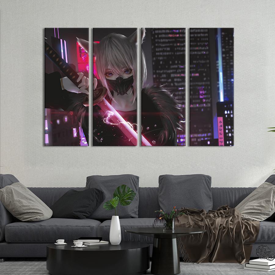 Модульная картина из 4 частей Смертоносная девушка с катаной из аниме 209x133 см (678-41)