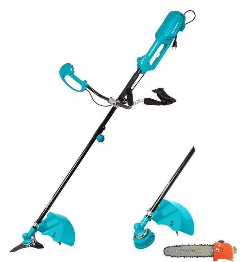 Коса газонная электрическая Grand КГ-2800 шпуля с леской/3-лепестковый косильный нож/насадка-высоторез/шина 300 мм (24631477)