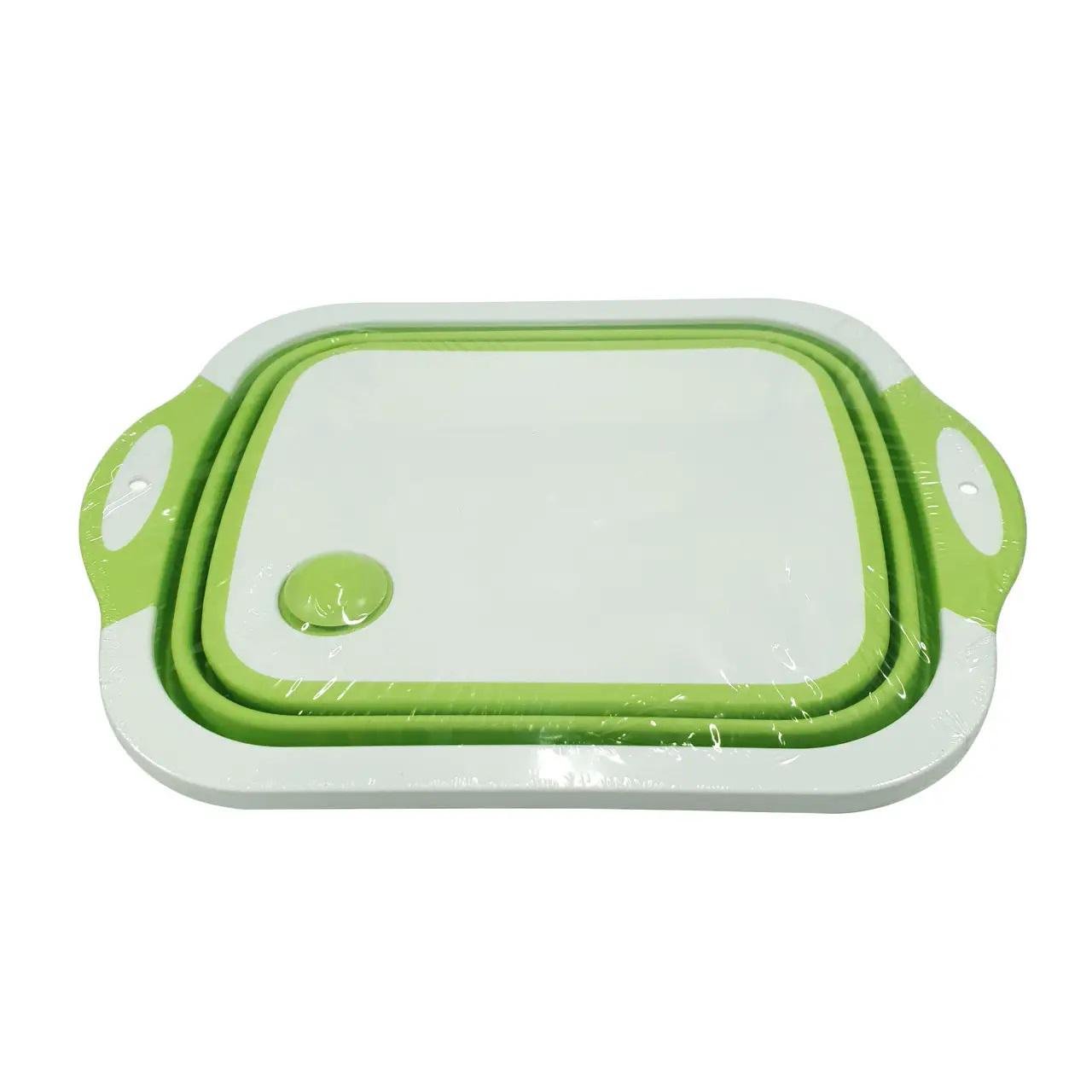 Дошка складна обробна Chopping Board 2в1 для миття та різання овочів зі зливним отвором Біло-зелений