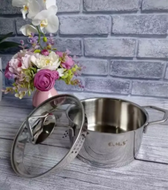 Каструля зі cкляною кришкою OMS з нержавіючої сталі для газу і індукціі 4,3 л (2039-4.3) - фото 3 Каструля зі cкляною кришкою OMS з нержавіючої сталі для газу і індукціі 4,3 л (2039-4.3) - фото 3