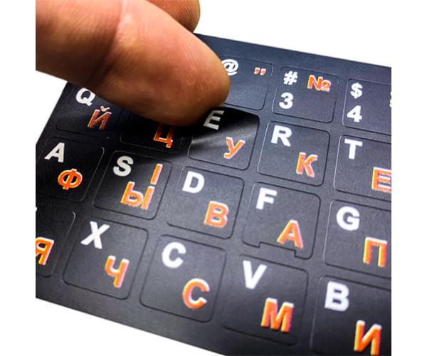 Наклейки на клавиатуру украинский/английский 48 клавиш Black/Orange - фото 2