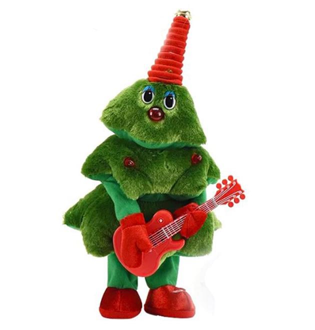 Елка игрушка поющая и танцующая новогодняя танцующая с гитарой музыкальная 40 см Зеленый