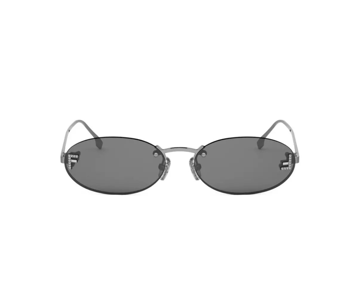 Очки Fendi First Crystal Silberne ovale Sonnenbrille