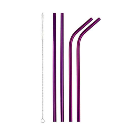 Соломинки еко для напоїв нержавіюча сталь у чохлі 4 шт. Purple (510140) - фото 1