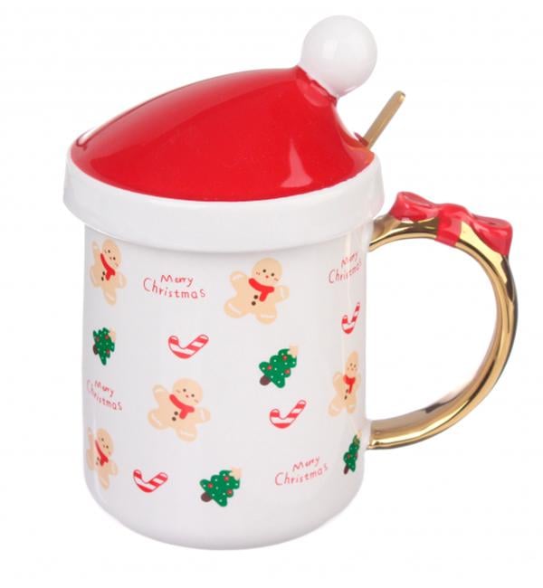 Кружка новогодняя Пряник с ложкой 400 мл керамика