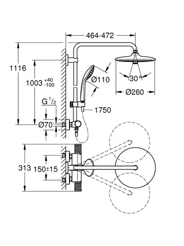 Душова система Grohe Euphoria System з термостатом для душа (27296003) - фото 3 Душова система Grohe Euphoria System з термостатом для душа (27296003) - фото 3