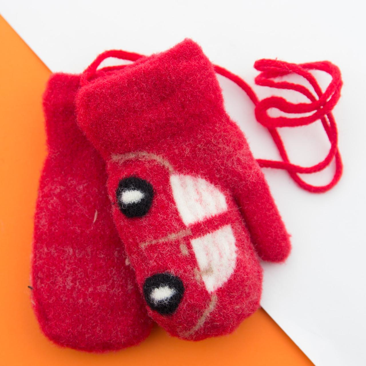 Варежки для малышей зимние на 1-2 года на веревочке Машинка 22-25-41 Малиновый (DR009860) Варежки для малышей зимние на 1-2 года на веревочке Машинка 22-25-41 Малиновый (DR009860)