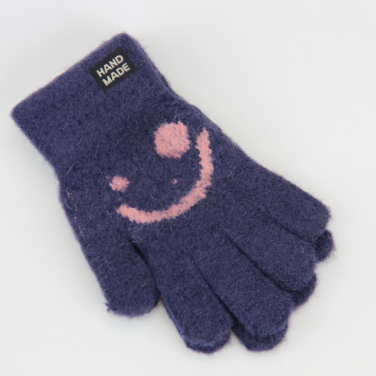 Рукавички дитячі вовняні Альпака осінь/зима 7-9 років Темно-синій (33670)
