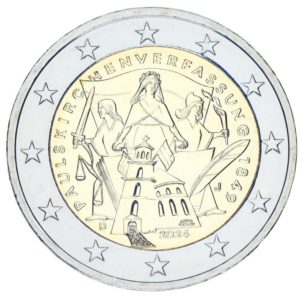 Коллекционная монета Германия 2 евро 2024 Биметалл UNC J 175-летие Конституции Паульскирхе (М19513)