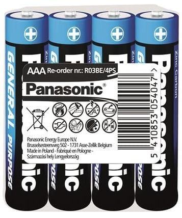 Набор батареек Panasonic General Purpose zinc-carbon AAA/R3 4 шт. (ERC-R03BER/4PR) Набор батареек Panasonic General Purpose zinc-carbon AAA/R3 4 шт. (ERC-R03BER/4PR)