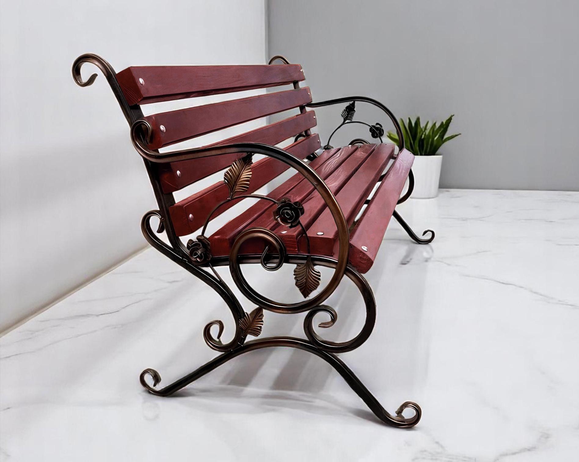 Скамейка садовая кованая Tobi Sho Камелия с подлокотниками 130 см Макасар - фото 3