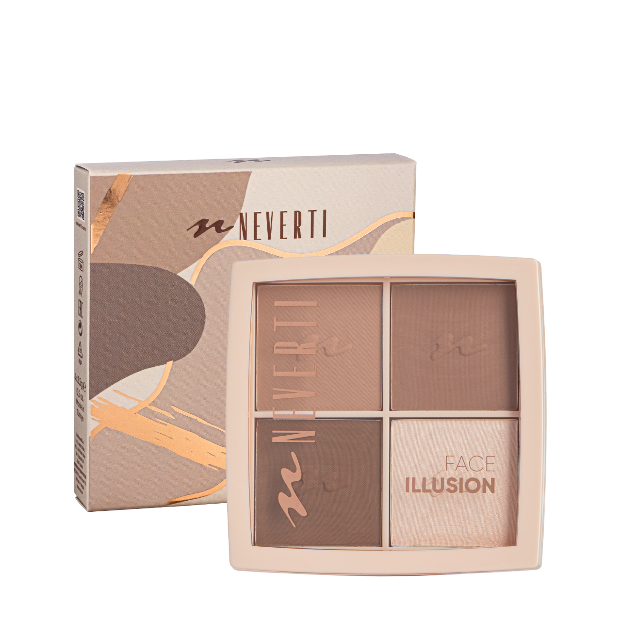 Палітра котурингів і хайлайтерів Neverti Illusion Mix 4 відтінки (NP208)