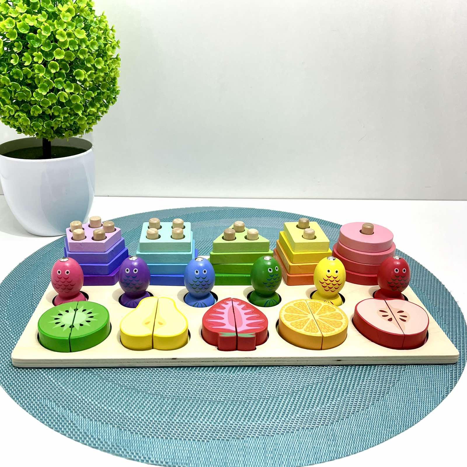 Деревянная доска логическая WToys сортер/геометрические фигуры/фрукты/магнитная игра рыбалка (68379)